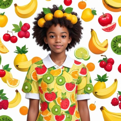 Bright and cheerful fruit-themed dress for a young girl