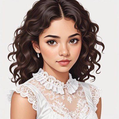 Beautiful young woman with curly hair wearing lace top