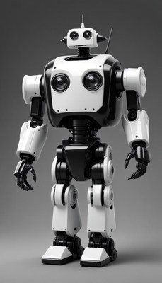 Robotic figure in a sleek black and white design