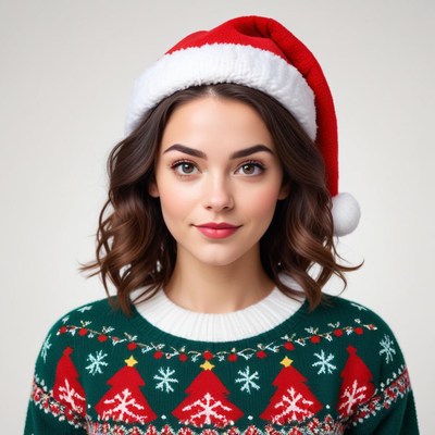 Cheerful young woman celebrating christmas in festive attire