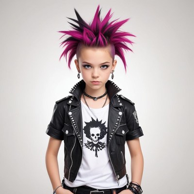 Young punk rocker with vibrant hairstyle in edgy outfit