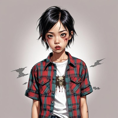 Young girl in a plaid shirt with an edgy style