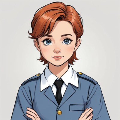 Young woman in uniform with confident pose and expression