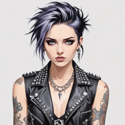 Young woman with stylish haircut and leather jacket