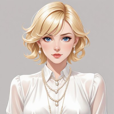 Elegant woman with short blonde hair and jewelry