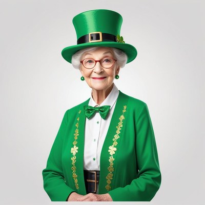 Elderly woman in green outfit celebrating st. patrick's day