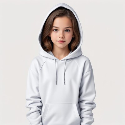 Young person wearing a white hoodie with a calm expression