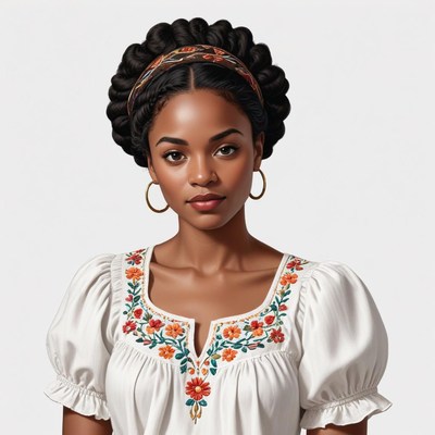 Woman in traditional dress with floral embroidery