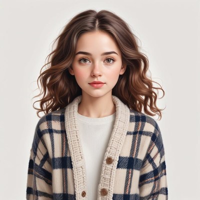 Young woman with curly hair in cozy sweater