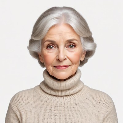 Elderly woman with gray hair wearing a turtleneck sweater