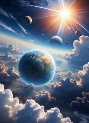 Stunning view of earth from space with planets and sun