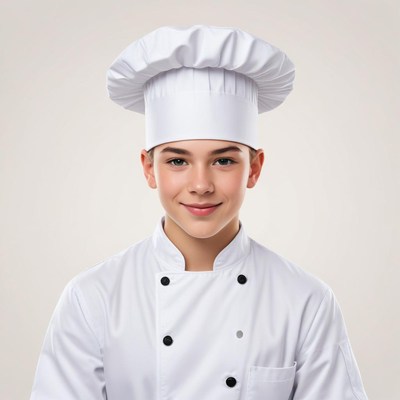 Young chef smiling in a professional kitchen setting