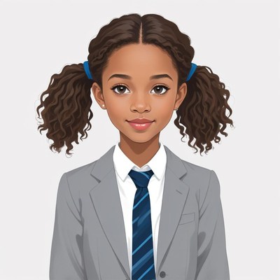 Young girl in school uniform with curly hair