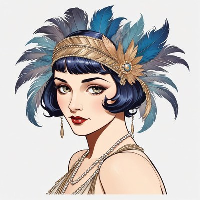 Elegant flapper woman with stylish feather headband