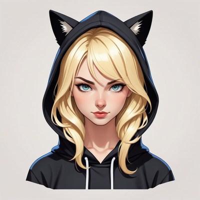 Young woman in a cat hoodie with striking blue eyes