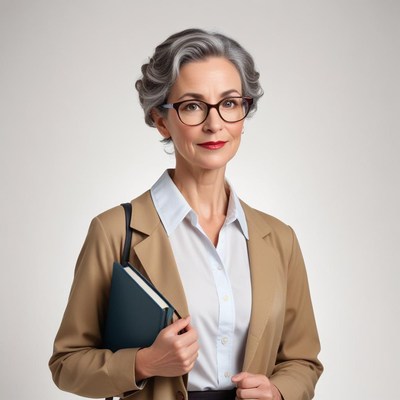 Confident older woman with a book in a workplace