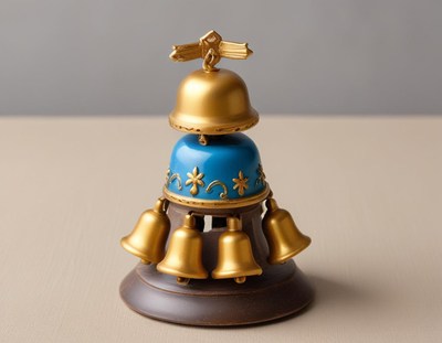 Colorful decorative bell set on table with golden accents