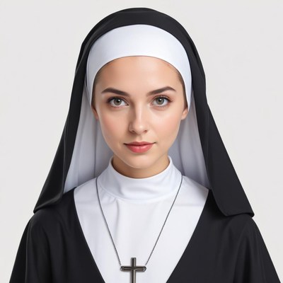 Nun in traditional habit with cross necklace