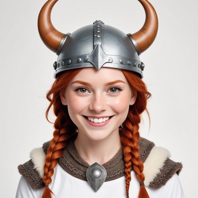 Smiling girl in a viking costume at a fun event