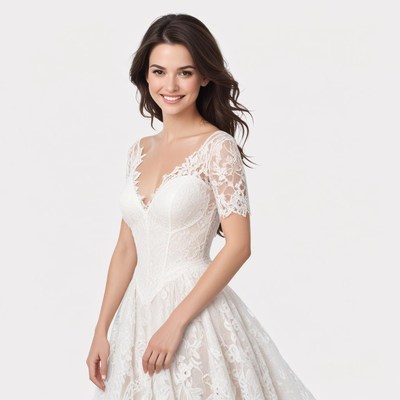 Elegant bride in white lace wedding dress