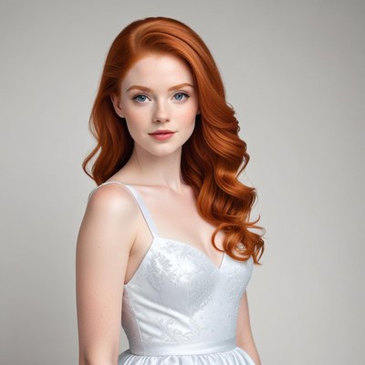 Beautiful young woman in a white dress with flowing hair