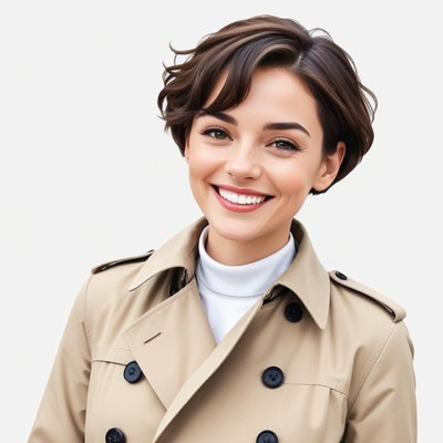Young woman smiling in a stylish trench coat outdoors