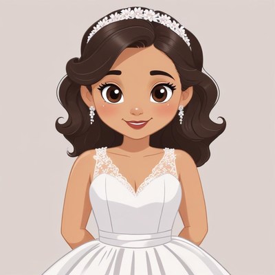 Young bride in a white wedding dress with a floral headband