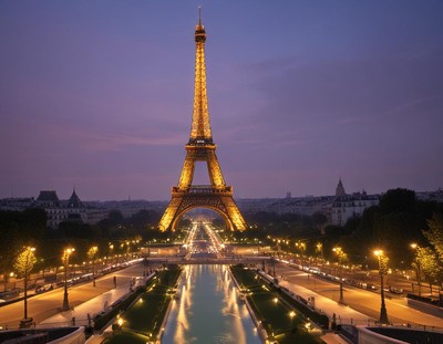Eiffel tower illuminated at night in paris, france