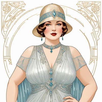 Elegant woman in vintage style dress and accessories
