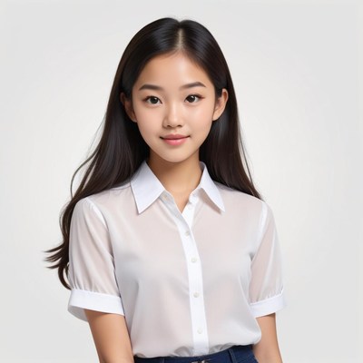 Young woman with long hair in a white shirt