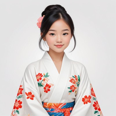 Girl in traditional kimono with floral designs