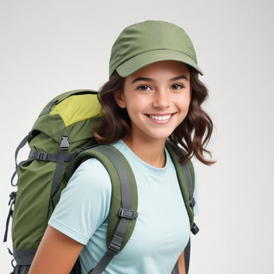 Girl with backpack ready for outdoor adventure in nature