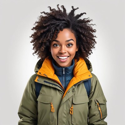 Smiling woman in winter jacket ready for adventure