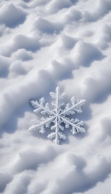 Snowflake resting on soft snow blanket in winter's chill