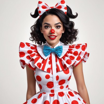 Colorful clown costume with polka dots and playful details