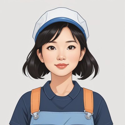 Young girl wearing a cap and overalls in simple style