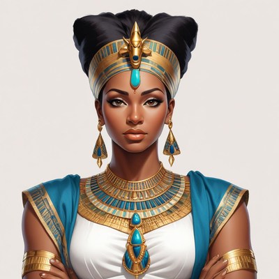 Regal woman in ancient egyptian dress with gold