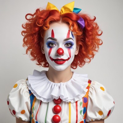 Colorful clown with bright makeup and cheerful outfit