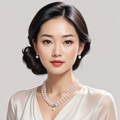 Elegant woman wearing pearls with a soft hairstyle