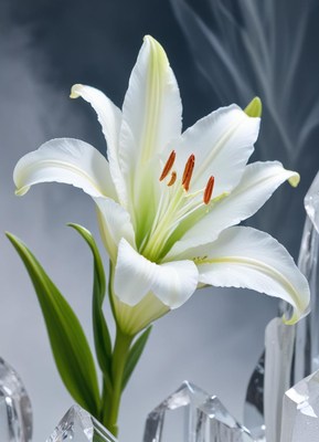 Elegant white lily on a crystal background