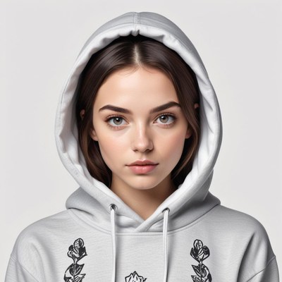 Young woman in a gray hoodie, relaxed look
