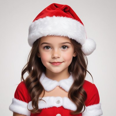 Festive girl in santa hat smiling cheerfully