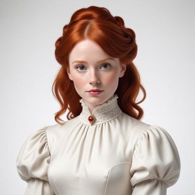 Portrait of a young woman with red hair in elegant dress