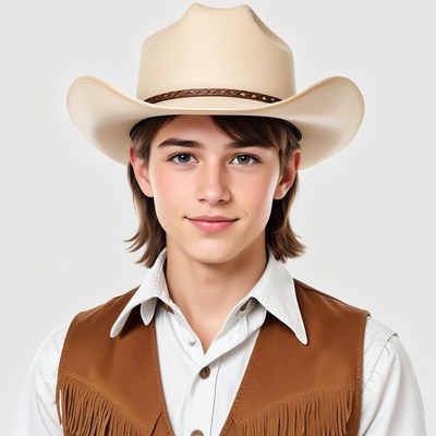 Young cowboy wearing a hat and vest with fringes