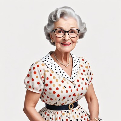 Elegant elderly woman in stylish polka dot dress