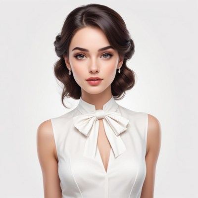 Elegant woman in white dress with a bow tie