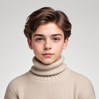 Young boy with short hair wearing a turtleneck sweater