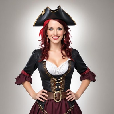 Pirate costume and cheerful pose in studio setting