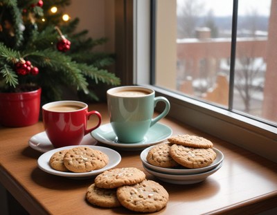 Cozy winter afternoon with cookies and coffee at home