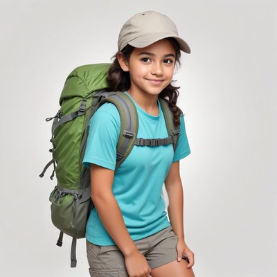 Young hiker preparing for an outdoor adventure in a park